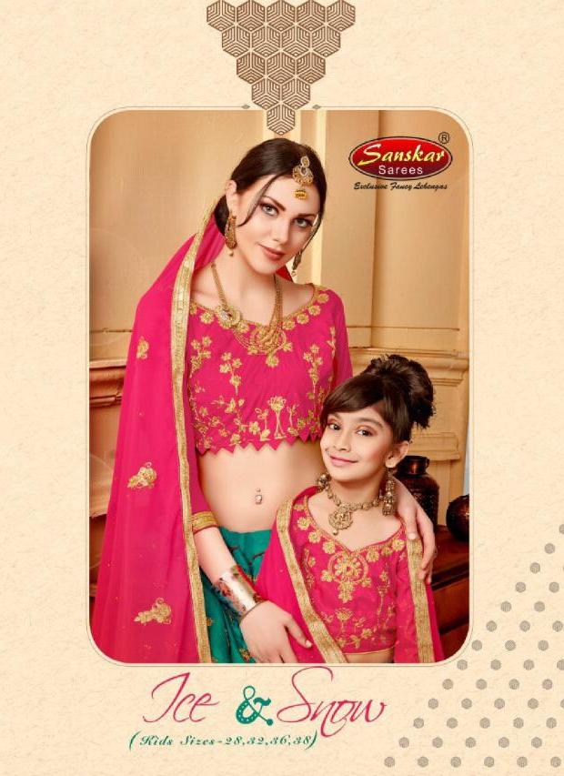 Sanskar Style Present Ice And Snow Mother And Daughter Silk Lehanga