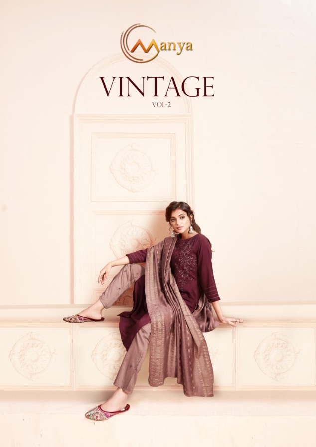 Mansi Fashion Paresents Vintage Vol 2 Maska Silk With Embroidery Readymade Kurta Pant With Dupatta