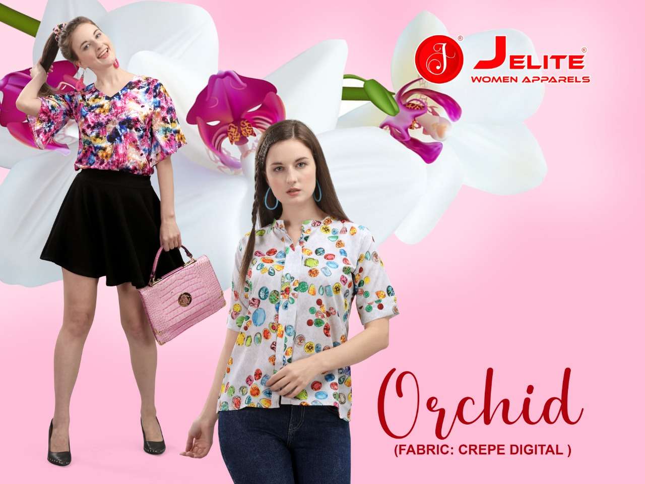 jelite orchid latest digital printed poly crape short tops