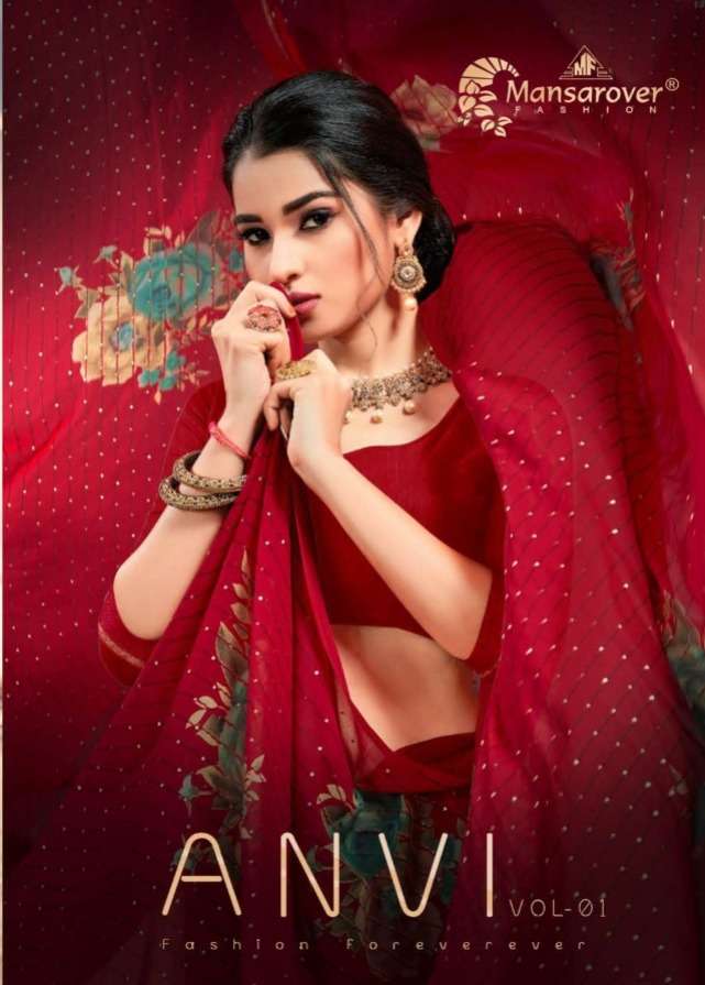 mansarover fashion launch anvi weightless digital flower print saree supplier