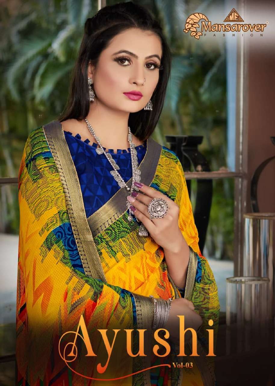 mansarover fashion launch ayushi weightless printed saree supplier
