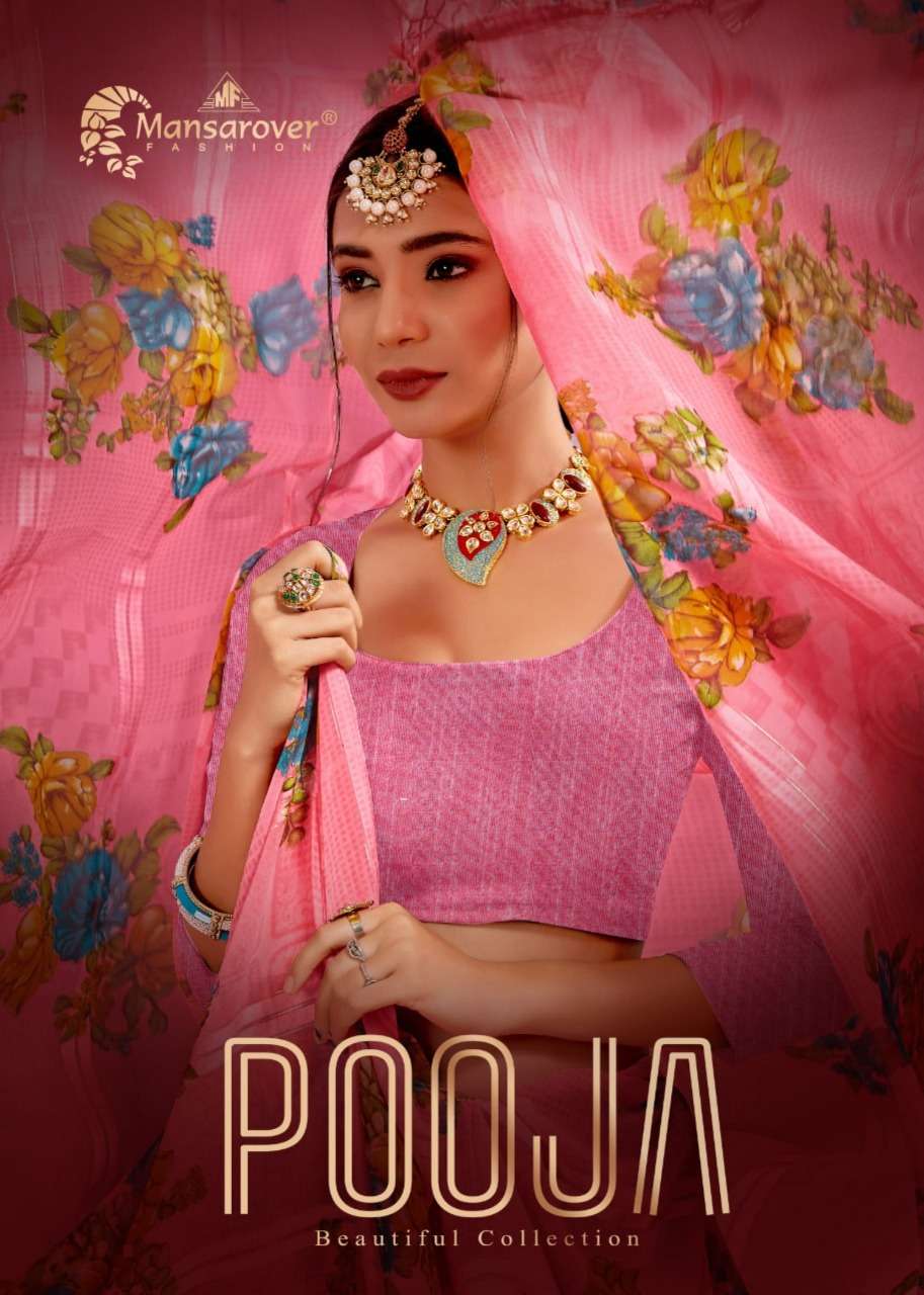 mansarover fashion pooja weightless digital flower printed sarees collection