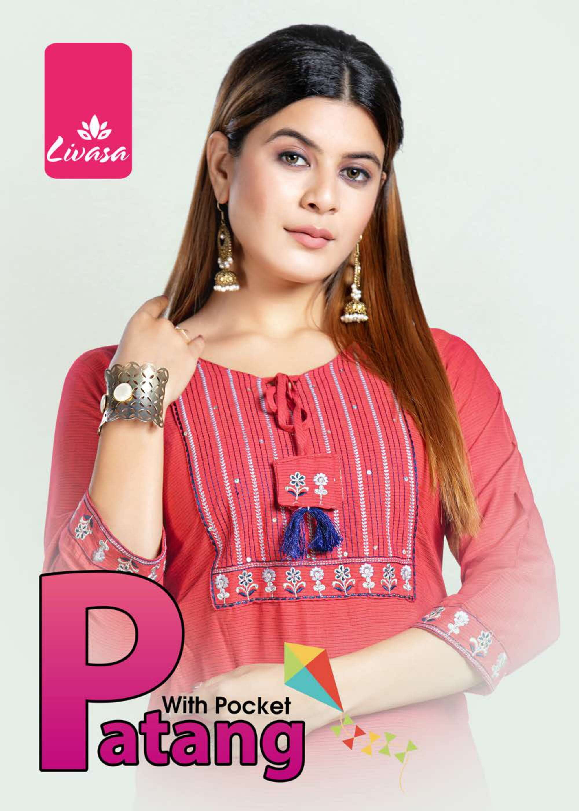 livasa patang sequence work straight kurti with pocket 
