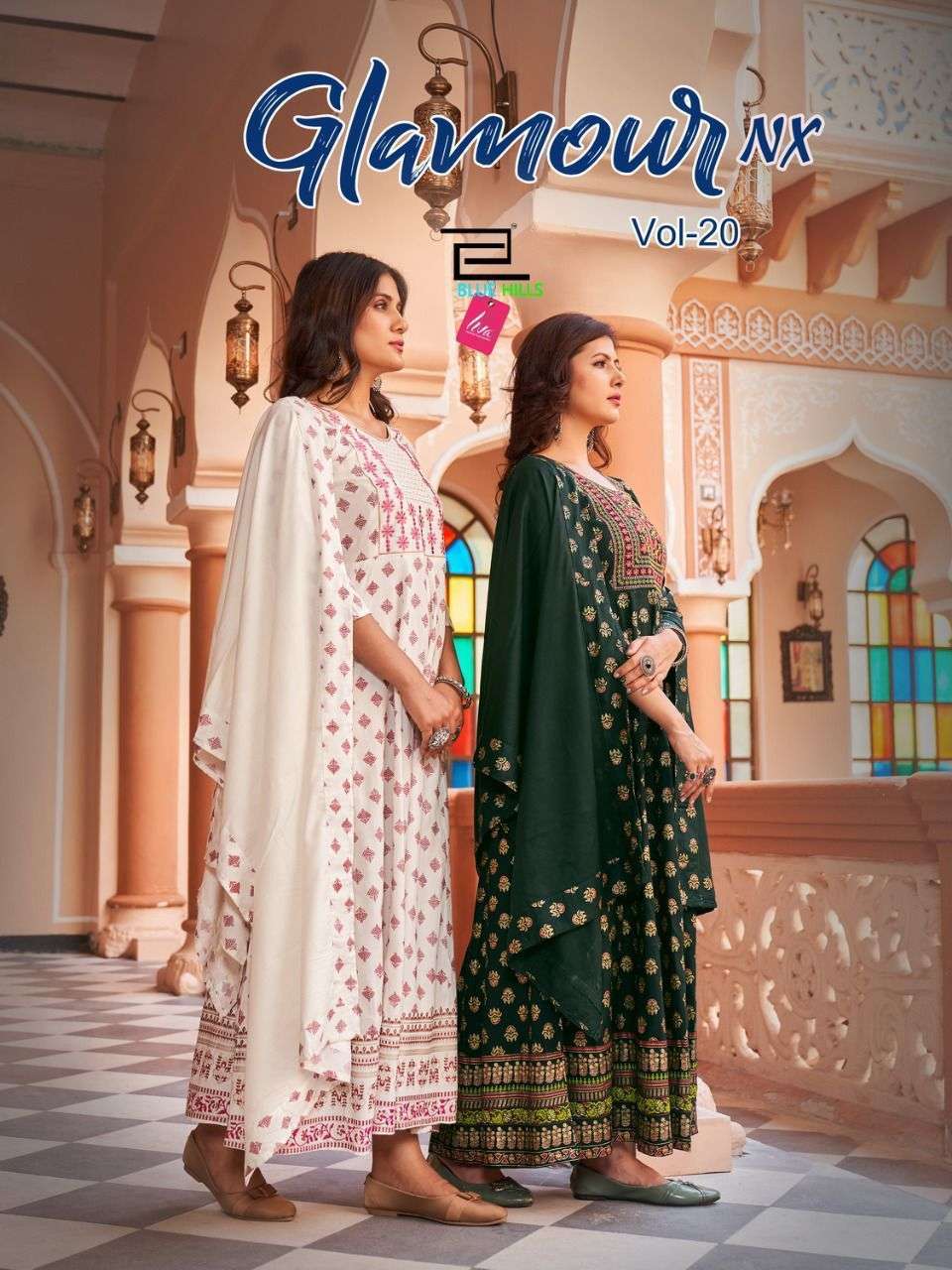 blue hills glamour vol 20 nx rayon anarkali big sizes gown with dupatta pair