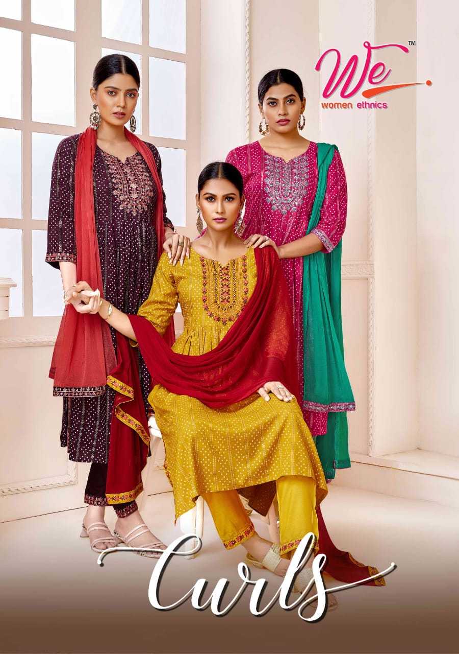 we women curls fullstitch fancy top bottom dupatta combo set