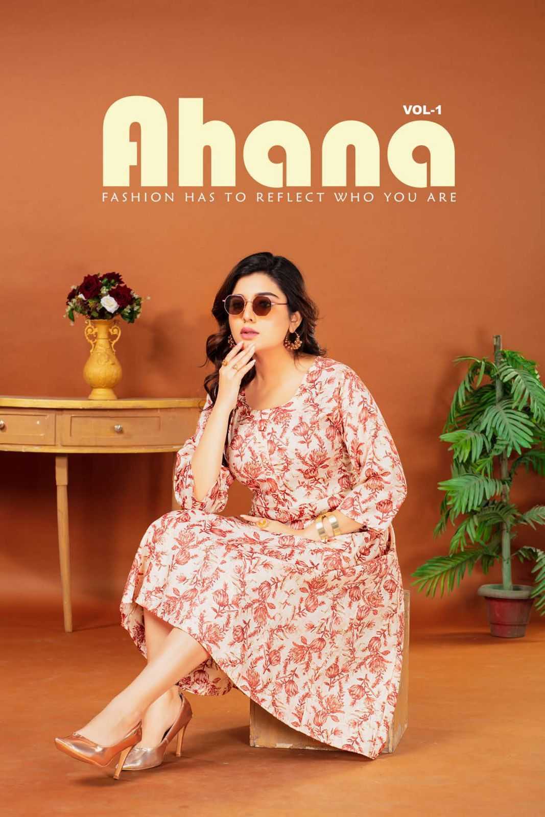 FT AHANA VOL.1 Heavy Capsule Foil Print KURTI CATALOG WHOLESALSER BEST RATE