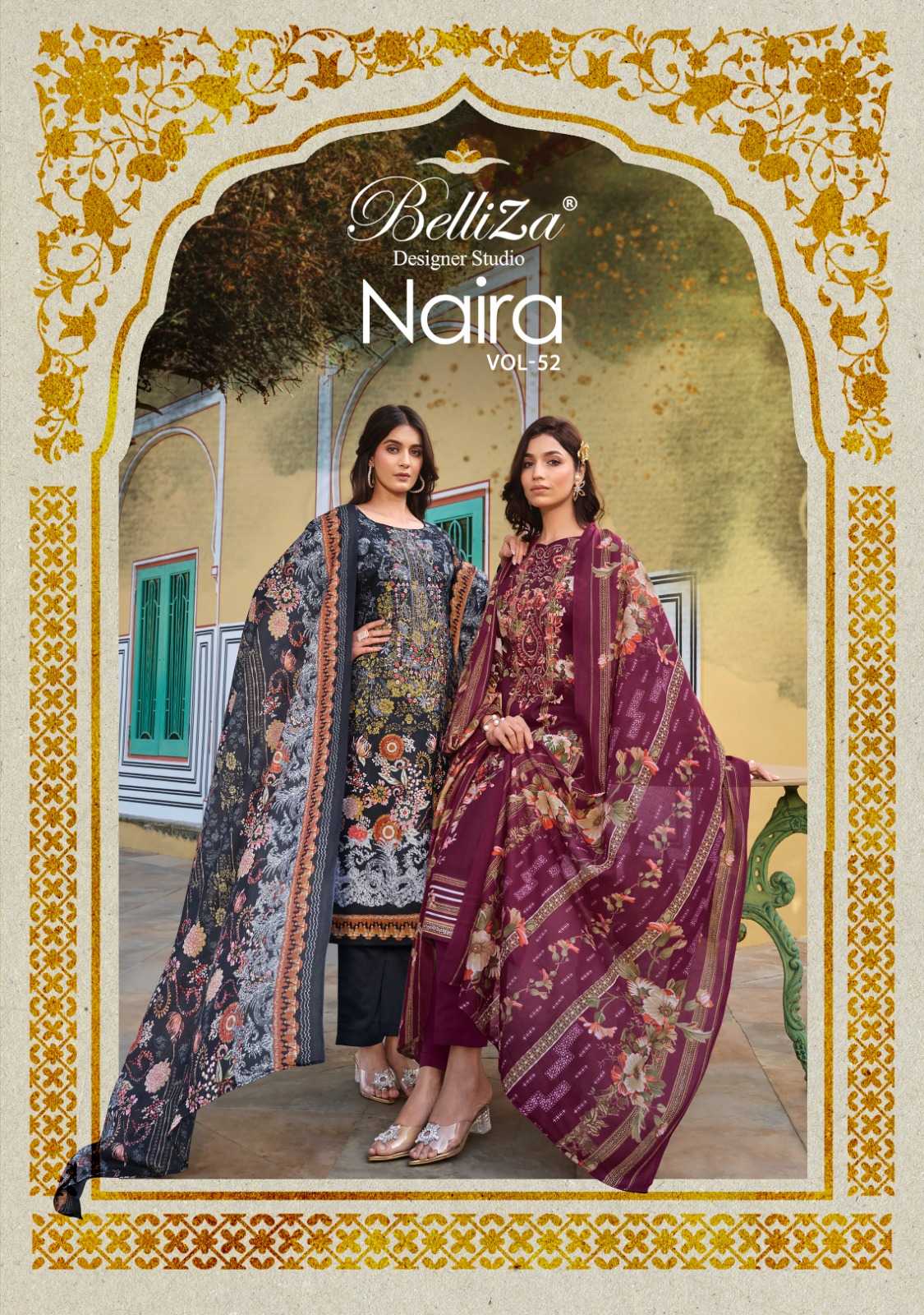 belliza designer naira vol 52 cotton digital printed suits summer 