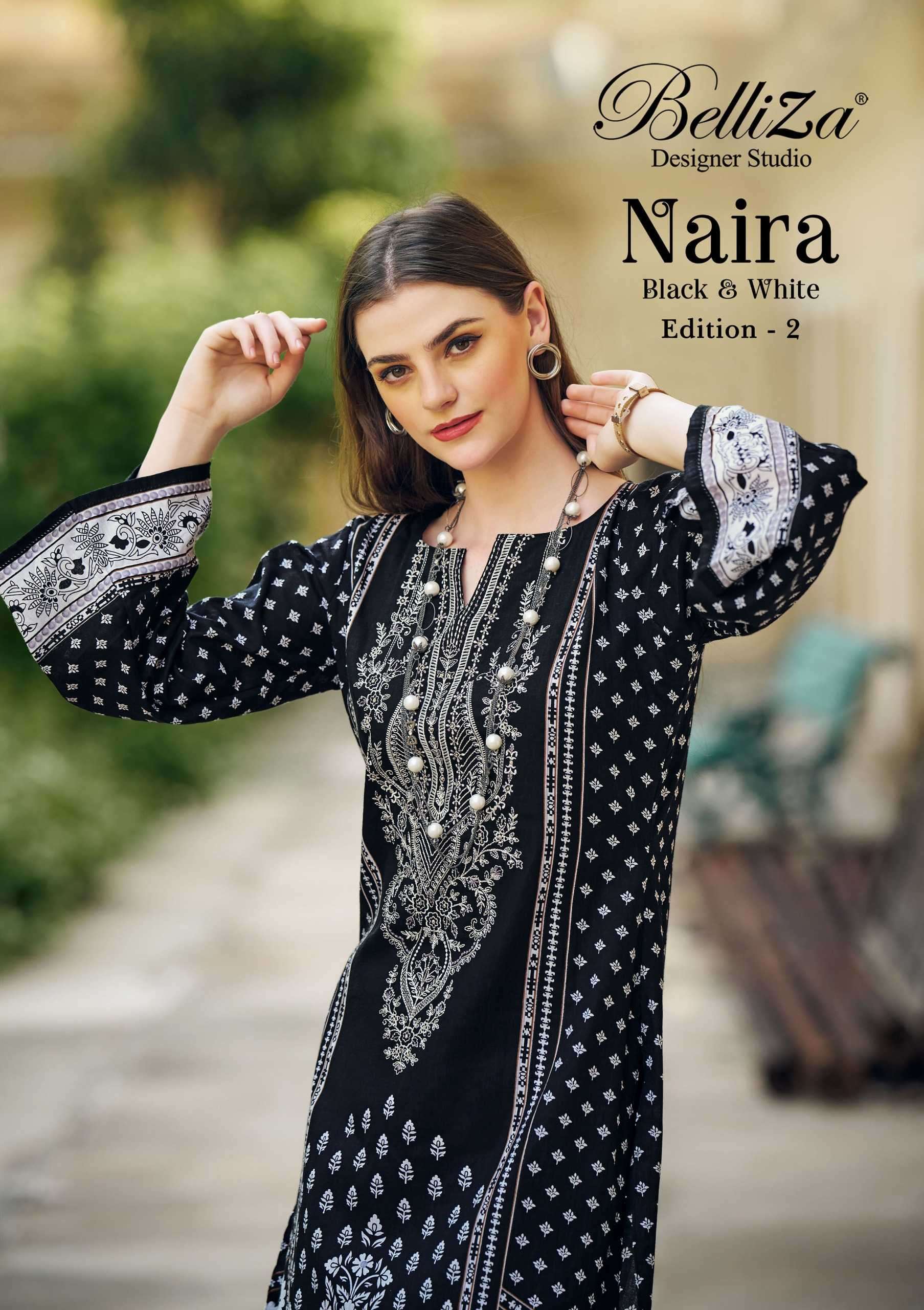 naira black and white 2nd edition by belliza designer classy look pakistani 3pcs dress 