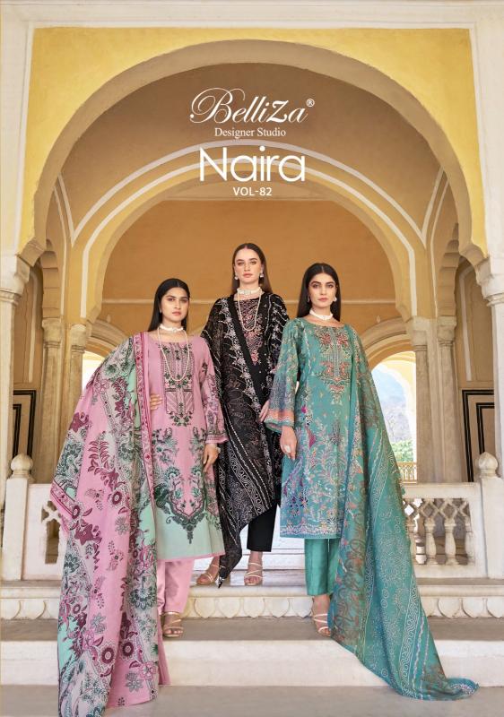 naira vol 82 by belliza designer pakistani print cotton unstitch suits