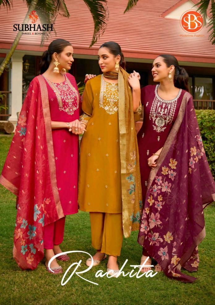 rachita by sbs chinon silk shop trendy readymade 3pcs dress