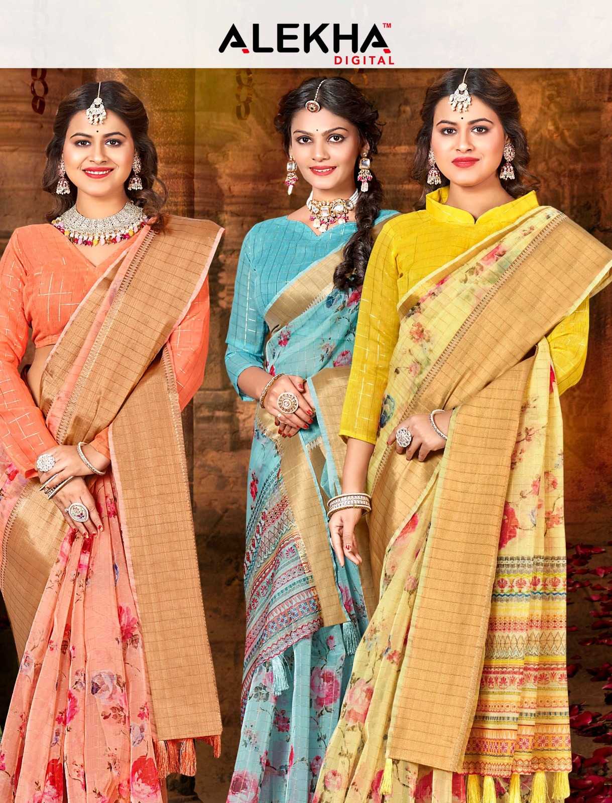 alekha organza digital checks vol 4 beautiful function sarees catalog