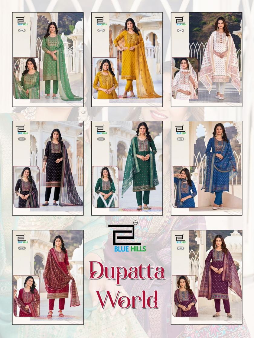 blue hills launch dupatta world rayon readymade big size 3pcs dress