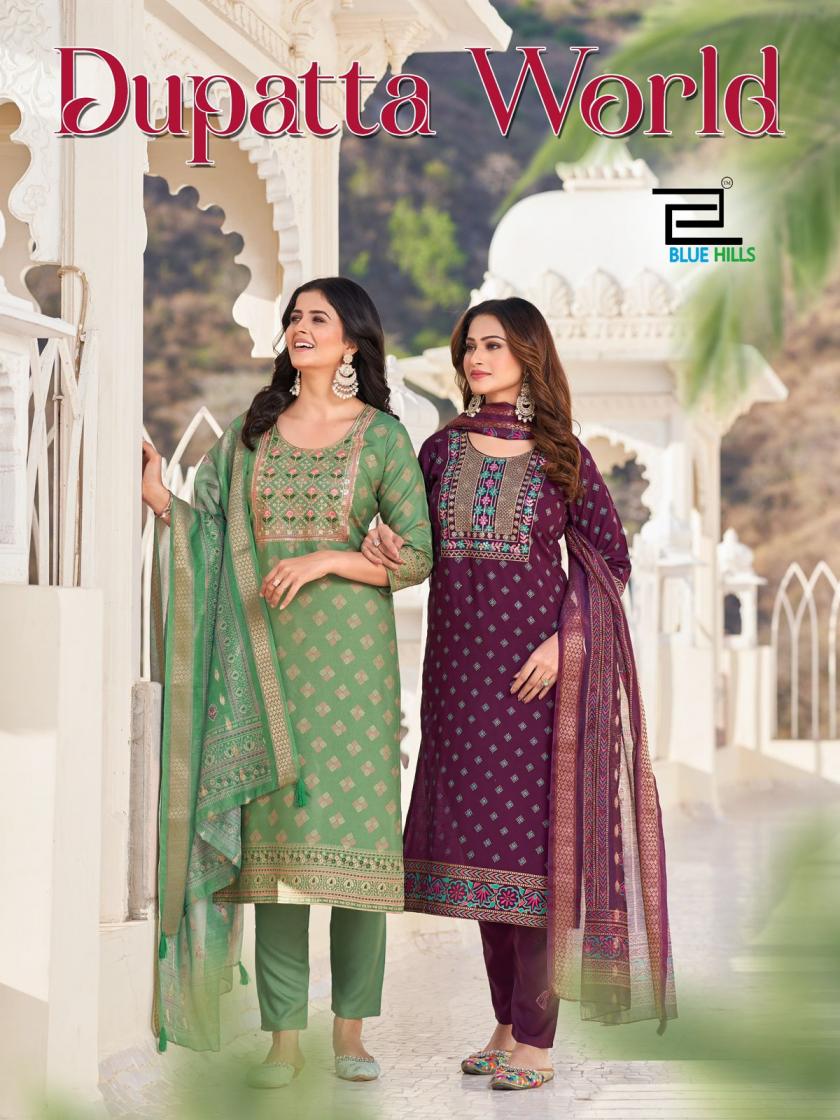 blue hills launch dupatta world rayon readymade big size 3pcs dress