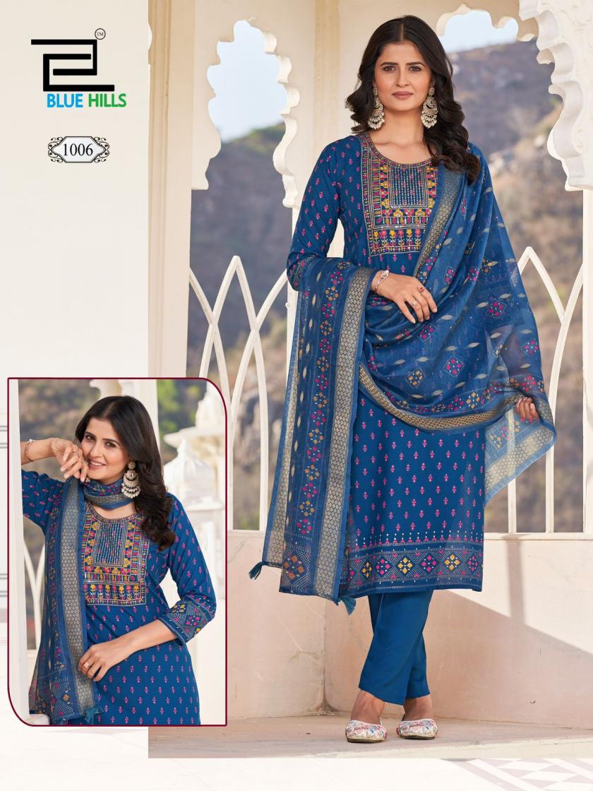 blue hills launch dupatta world rayon readymade big size 3pcs dress