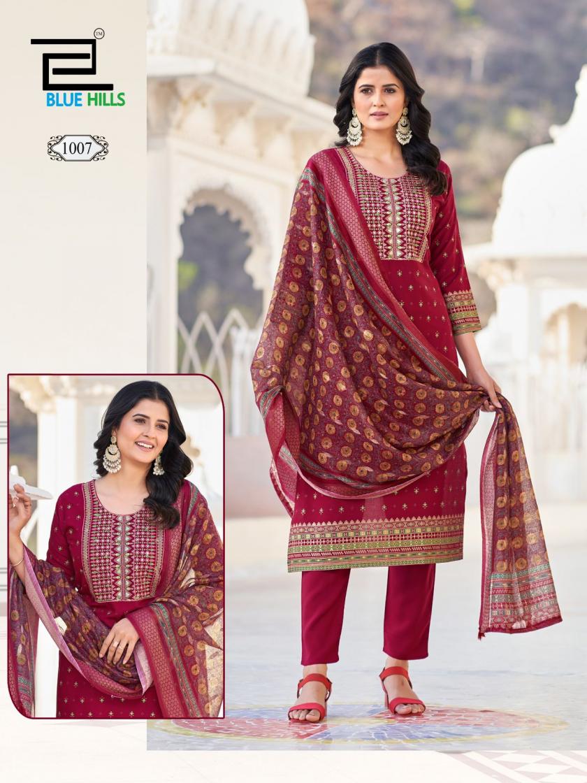 blue hills launch dupatta world rayon readymade big size 3pcs dress