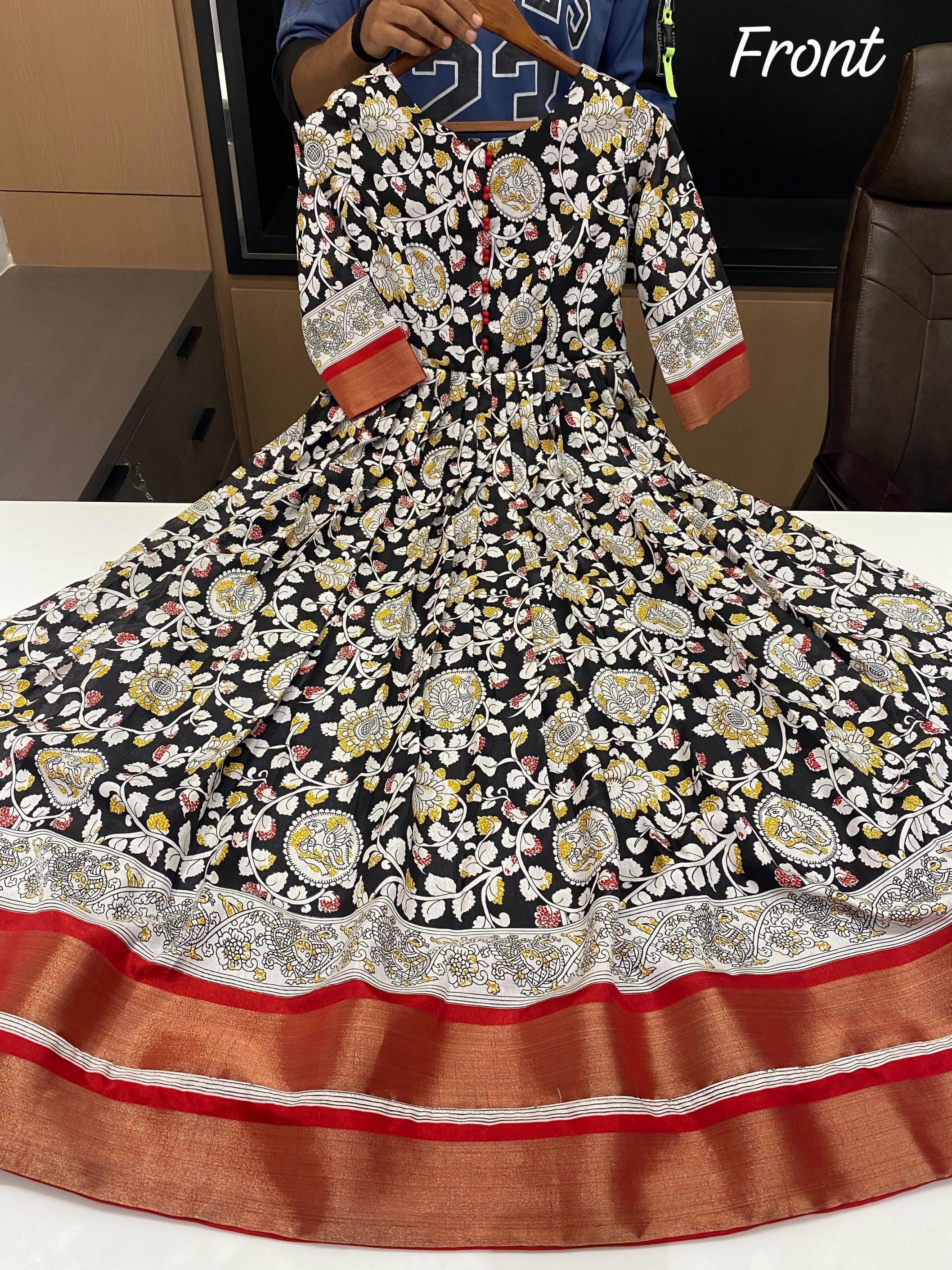 red kalamkari shop trendy fully stitch silk blend big size gown wholesaler 