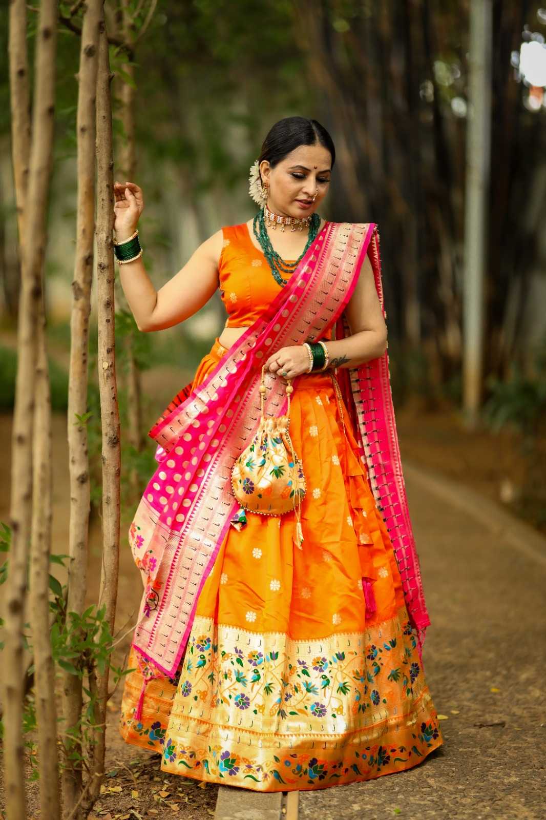 pr lnb2015 elegant paithani stitch lehenga with unstitch blouse dupatta single design