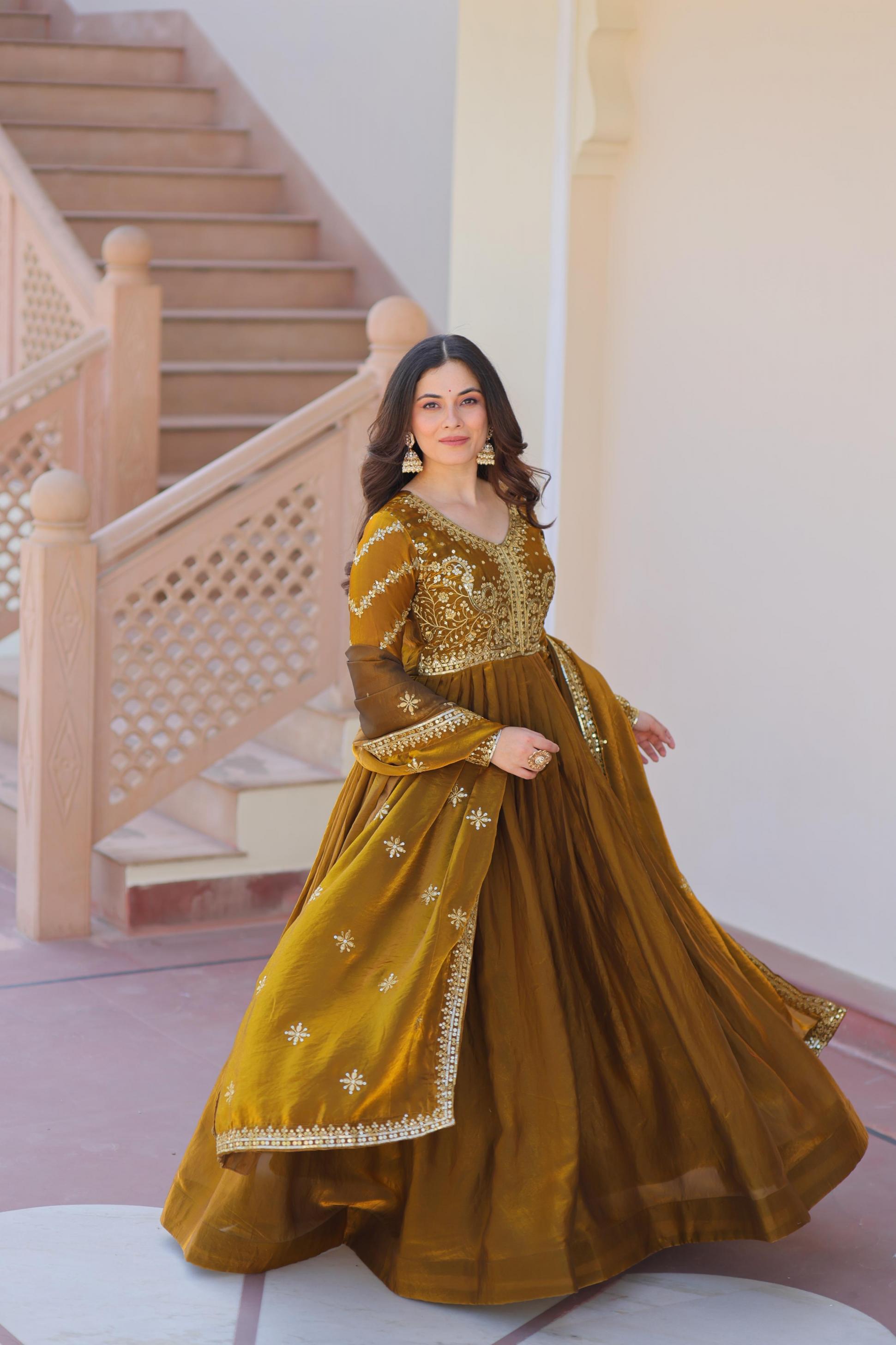 lw 9234 fendy zari sequins work stylish look full stitch gown with dupatta supplier 