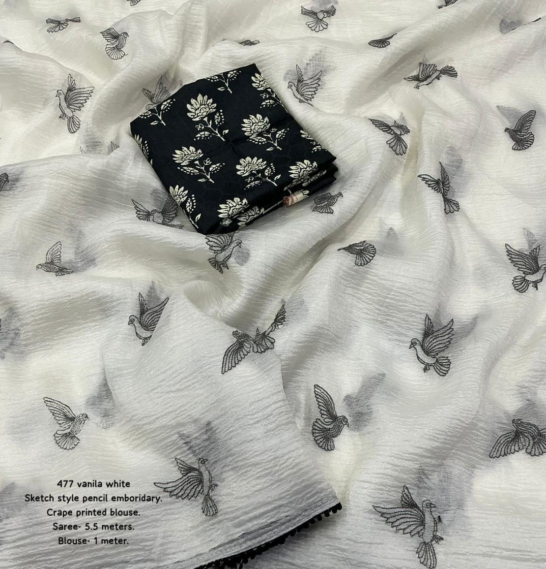 kc 477 vanila white crush pretty look saree wholesaler 