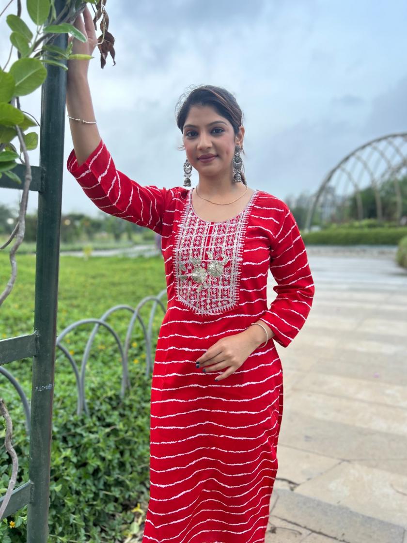 PR 9STAR FASHION LEHERIYA  RAYON  WITH EMBRODERY WORK FANCY DESIGNER LEHERIYA STYLE KURTIS 