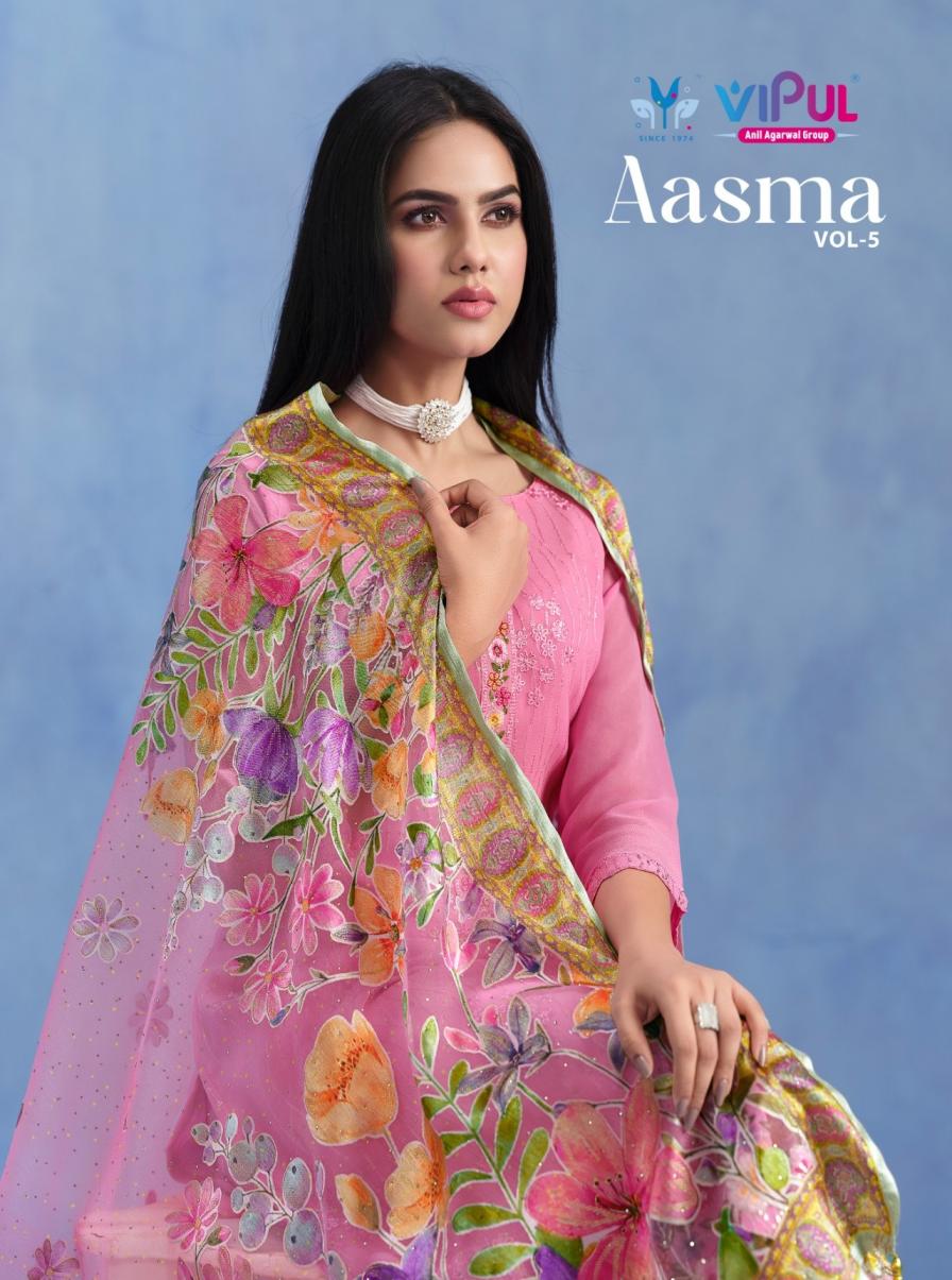 aasma vol 5 by vipul fashion unique colour organza brasso unstitch 3pcs dress