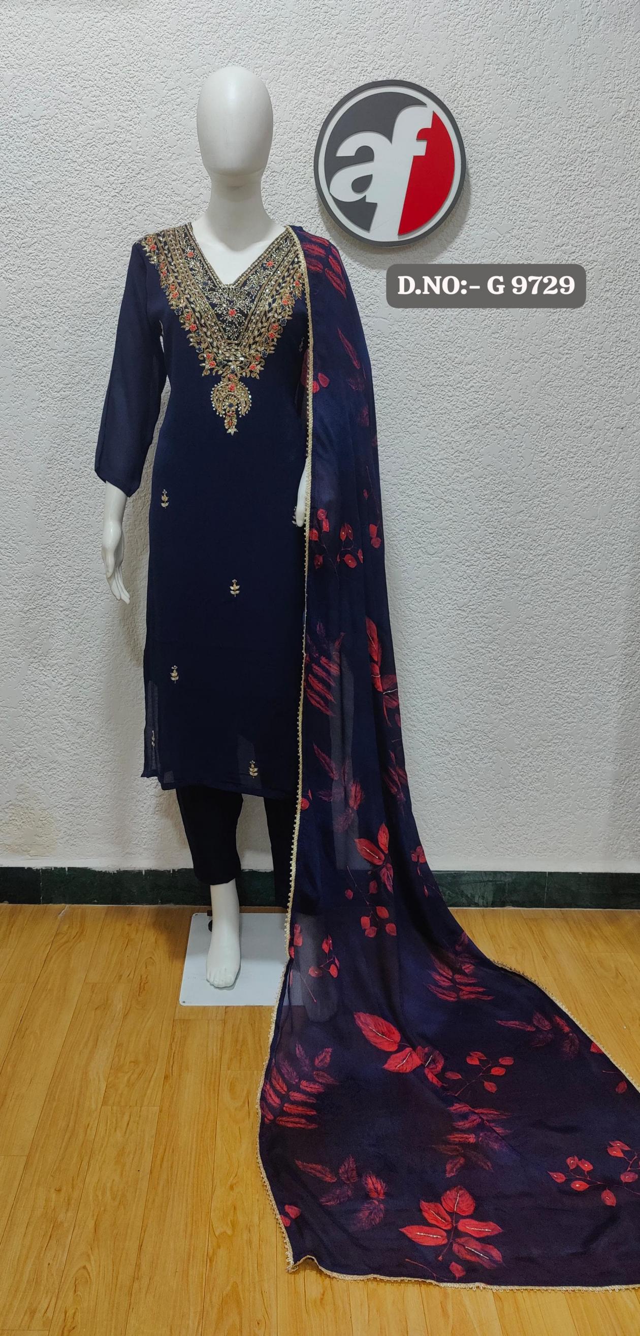 anju fab presents g 9729 chiffon fully stitch stylish combo 3pcs dress