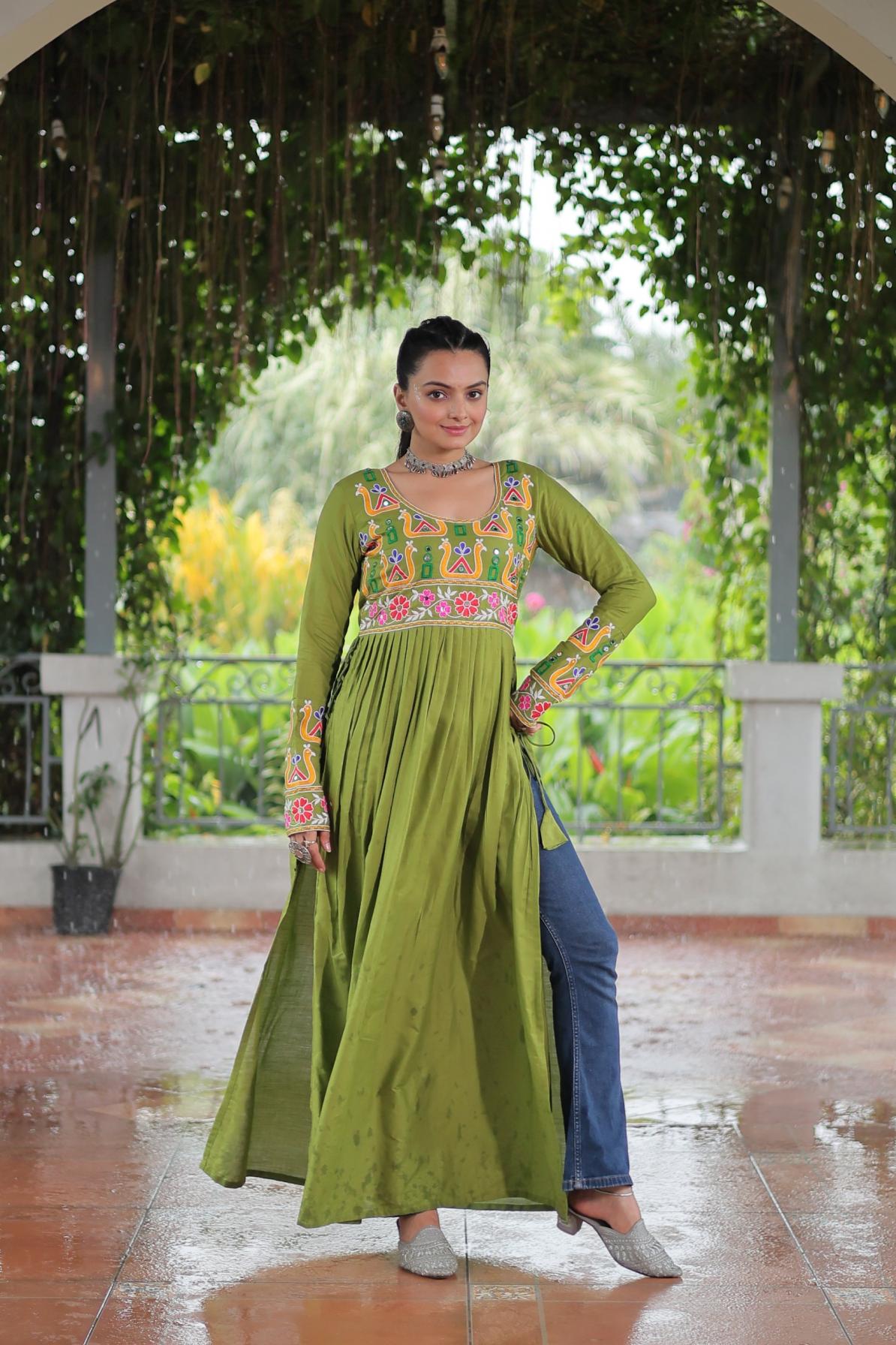 ka 1183 rayon gamthi work readymade navratri special long kurtis  