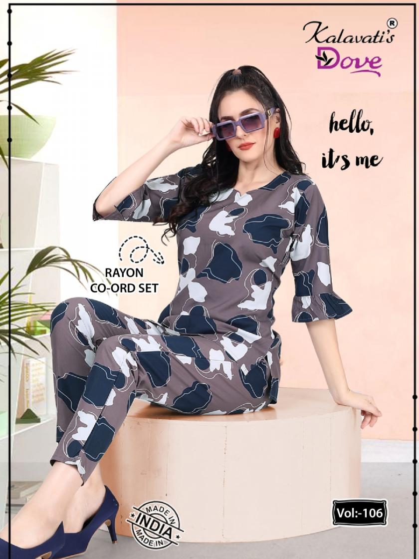 kalavatis dove vol 106 readymade rayon shop trendy combo co-ord set 