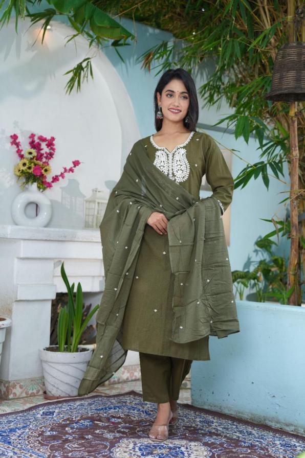 modern pattern cotton flex readymade combo set stylish 3pcs dupatta set