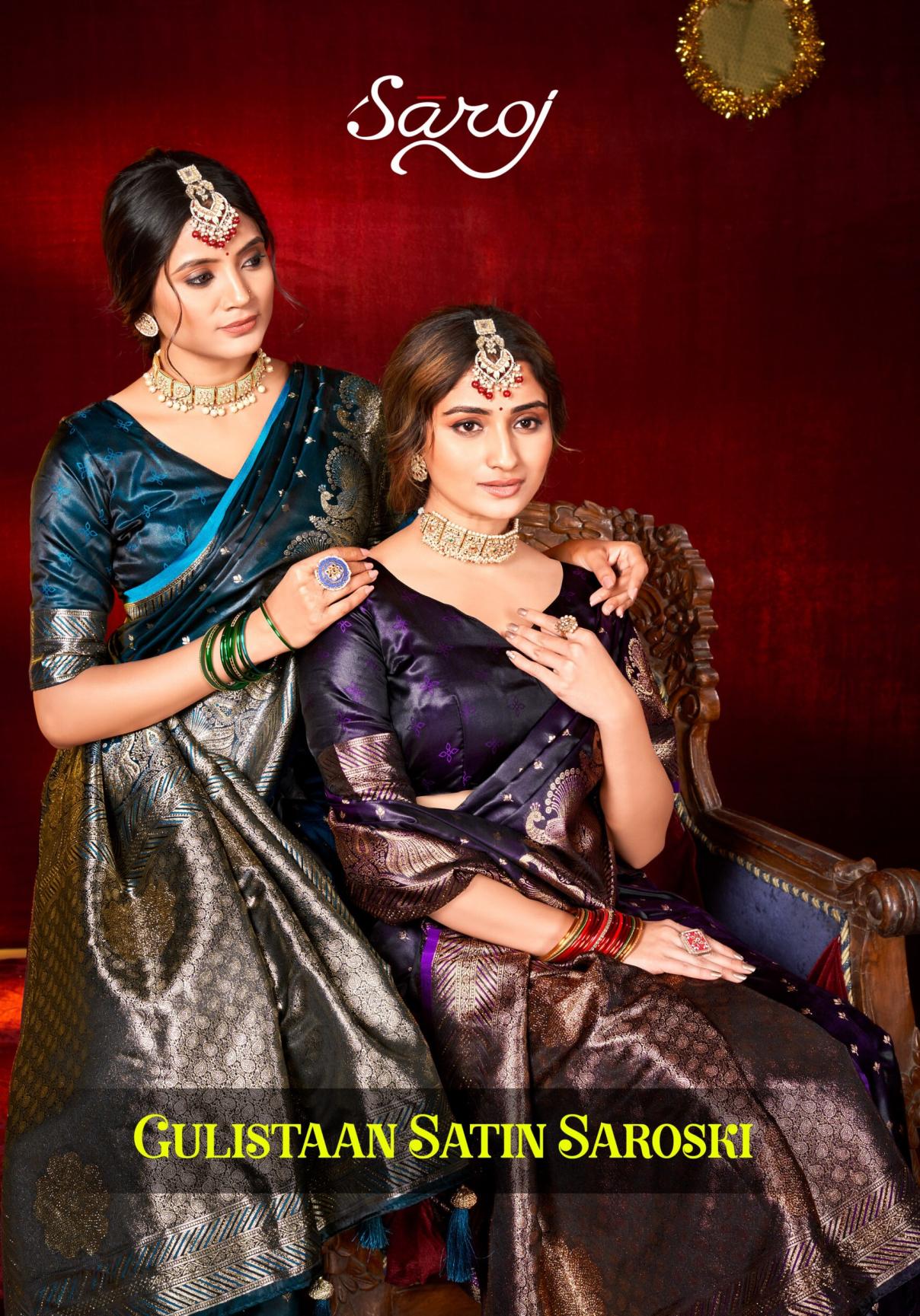 Saroj Gulistaan satin saroski satin silk saree