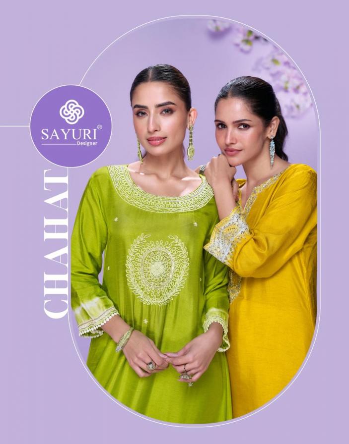 sayuri designer chahat silk readymade premium diagonal cut kurtis online 