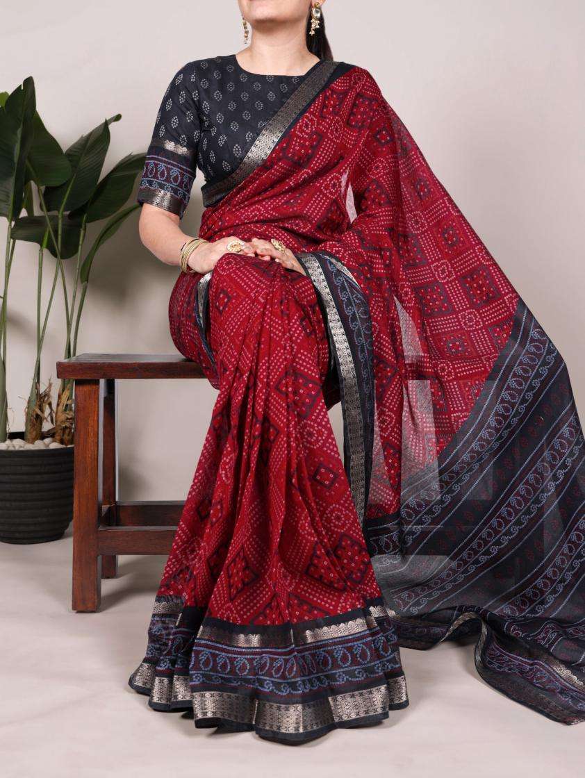 ynf7046 chanderi bandhej print designer saree with blouse 